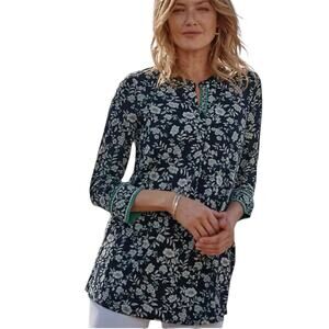 J.JILL Wearever Collection Sz L Split-Neck Navy Blue Sophisticated Garden Tunic